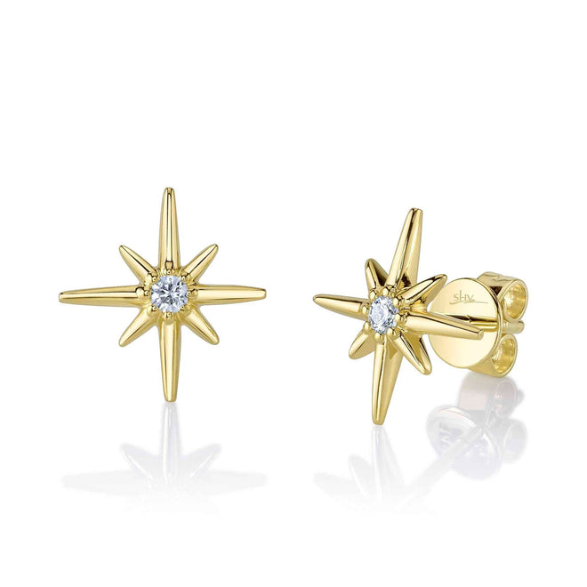 14K Gold 0.07 Carat Diamond North Star Stud Earrings