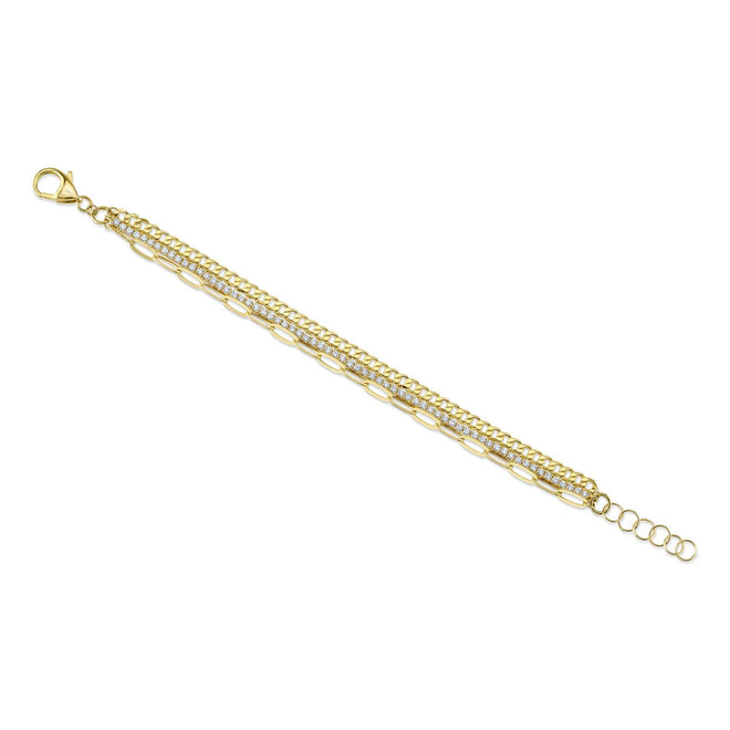 14K Gold 1.23 Carat Diamond Tennis Paperclip Link Trio Bracelet