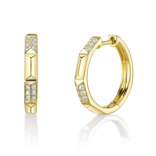 14K Yellow Gold Diamond Geometric Hoop Earrings - Queen May