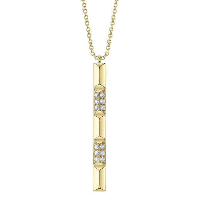 14K Yellow Gold Diamond Geometric Bar Necklace