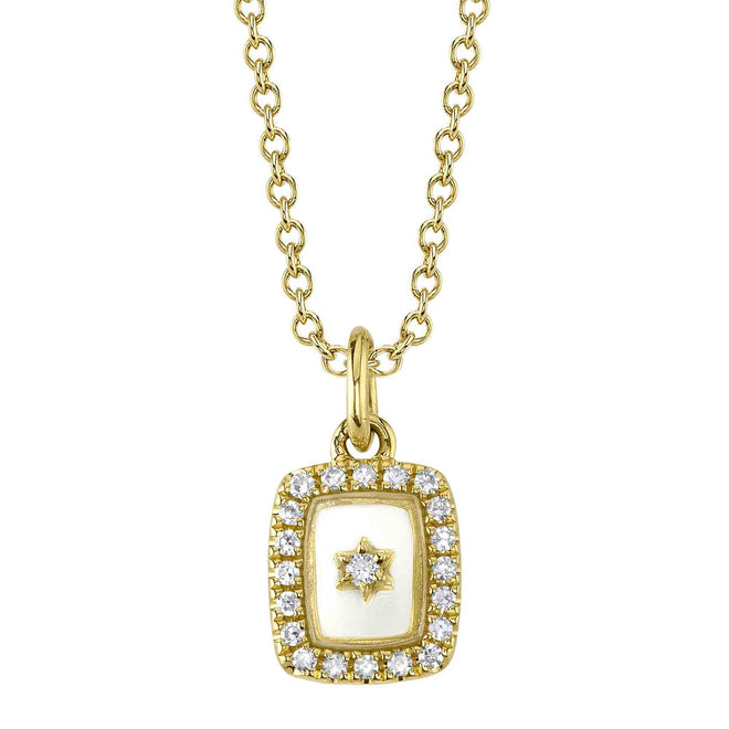 14K Yellow Gold Diamond Sapphire Glass Star Pendant Necklace - Queen May