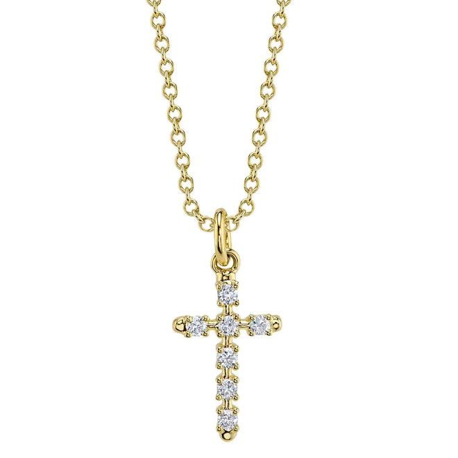 14K Yellow Gold 0.10 Carat Diamond Cross Necklace - Queen May