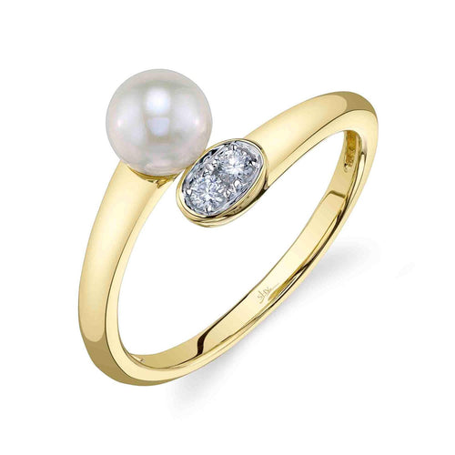 14K Yellow Gold Pearl Diamond Bypass Ring - Queen May