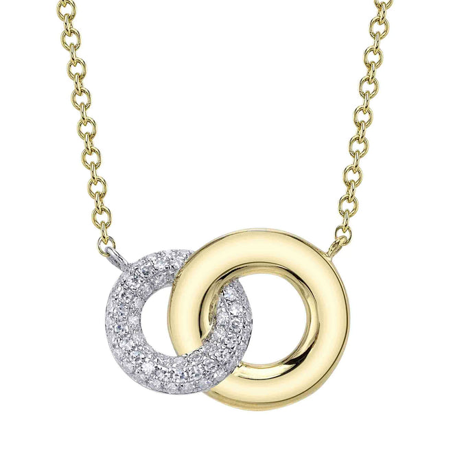 14K Yellow Gold 0.12 Carat Diamond Pave Interlocking Circle Necklace - Queen May