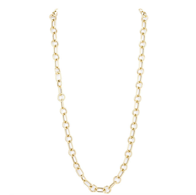 14K Yellow Gold Paperclip and Round Alternating Link Chain Necklace - Queen May