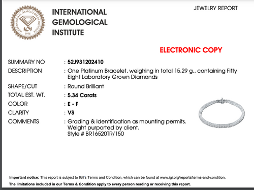 Lab Grown Platinum 5.34 Carat Round Diamond Tennis Bracelet - Queen May