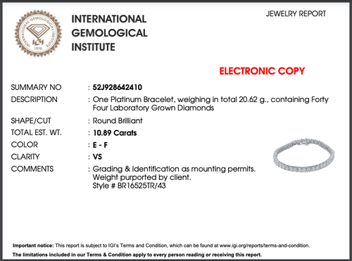 Lab Grown Platinum 10.89 Carat Round Diamond Tennis Bracelet - Queen May