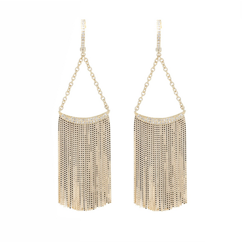 14K Yellow Gold Diamond Fringe Tassel Earrings - Queen May