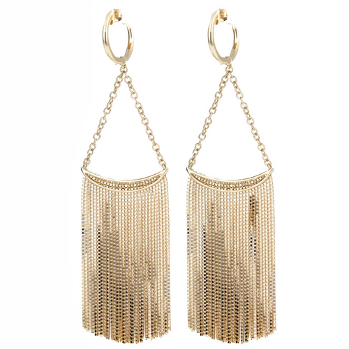 14K Yellow Gold Diamond Fringe Tassel Earrings - Queen May