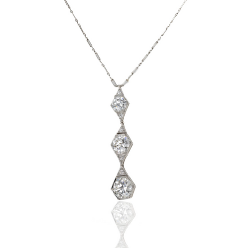 Vintage Art Deco Platinum 5.19 Carat Round Diamond Graduated Milgrain Pendant Necklace - Queen May