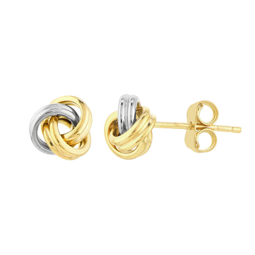 14K Two Tone Gold Love Knot Stud Earrings - Queen May