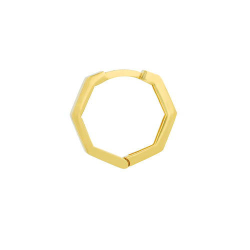 14K Yellow Gold Small Hexagon Shaped Huggie Hoop Earrings - Queen May