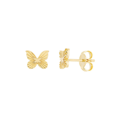 14K Yellow Gold Mini Textured Butterfly Stud Earrings - Queen May