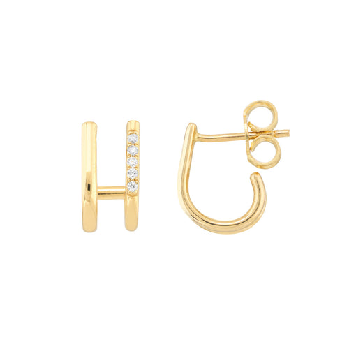 14K Gold Diamond Open Double Row Huggie Earrings - Queen May