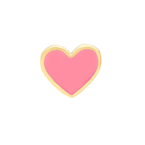 14K Yellow Gold Pink Enamel Heart Baby Stud Earrings - Queen May