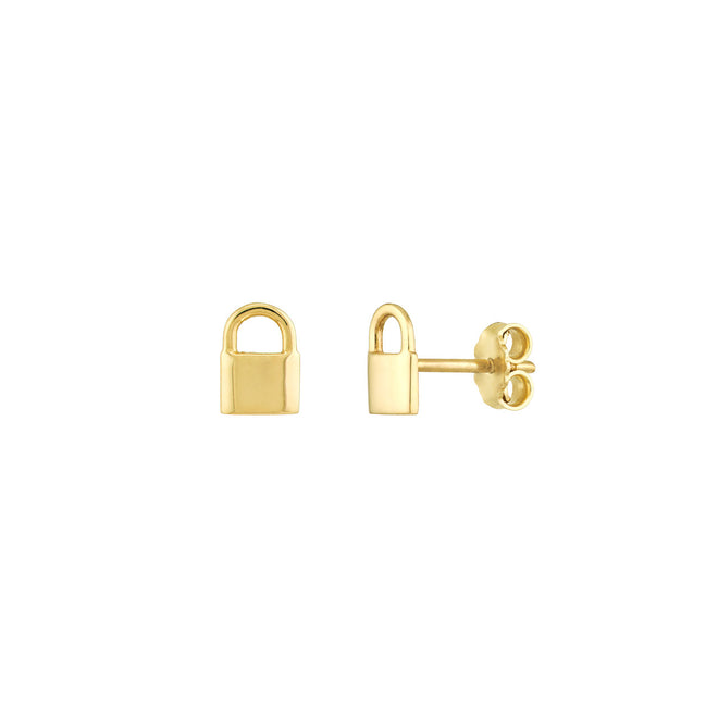 14K Yellow Gold Padlock Baby Stud Earrings - Queen May