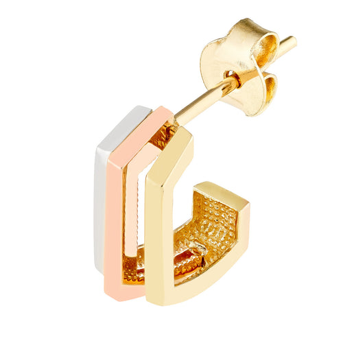 14K Gold Tri Color Huggie Earrings - Queen May