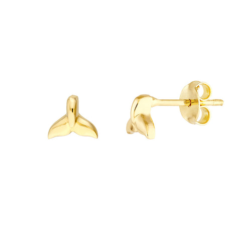 14K Yellow Gold Whale Tail Stud Earring - Queen May