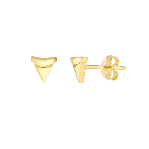 14K Yellow Gold Shark Tooth Micro Stud Earrings - Queen May