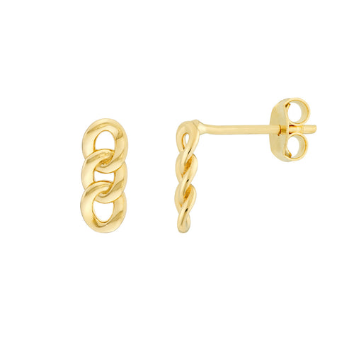 14K Yellow Gold Triple Link Stud Earring - Queen May