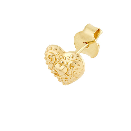 14K Yellow Gold Heart Pattern Stud Earrings - Queen May