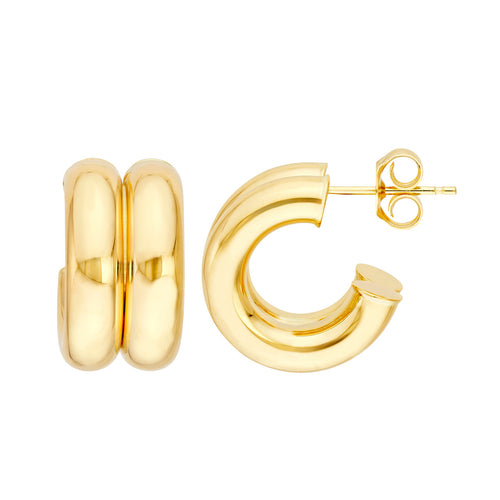 14K Yellow Gold 15mm Double Hoop Huggie Earrings - Queen May