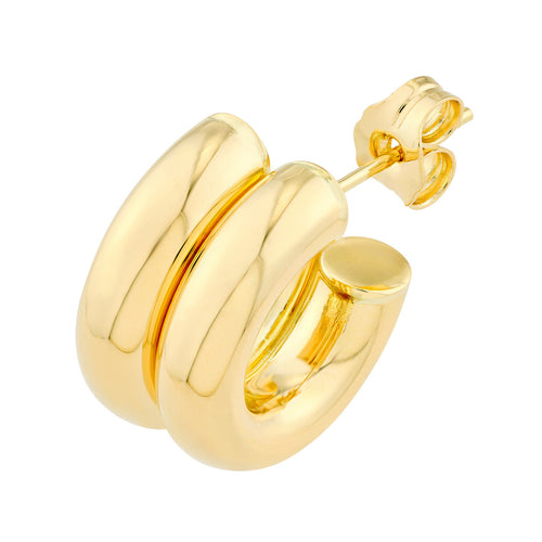 14K Yellow Gold 15mm Double Hoop Huggie Earrings - Queen May