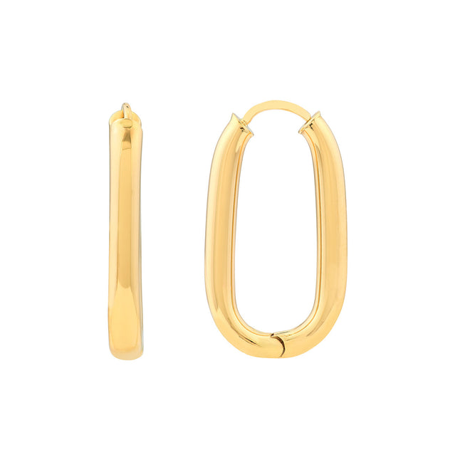 14K Yellow Gold 25.1mm Oval Hoop Hinged Earrings - Queen May