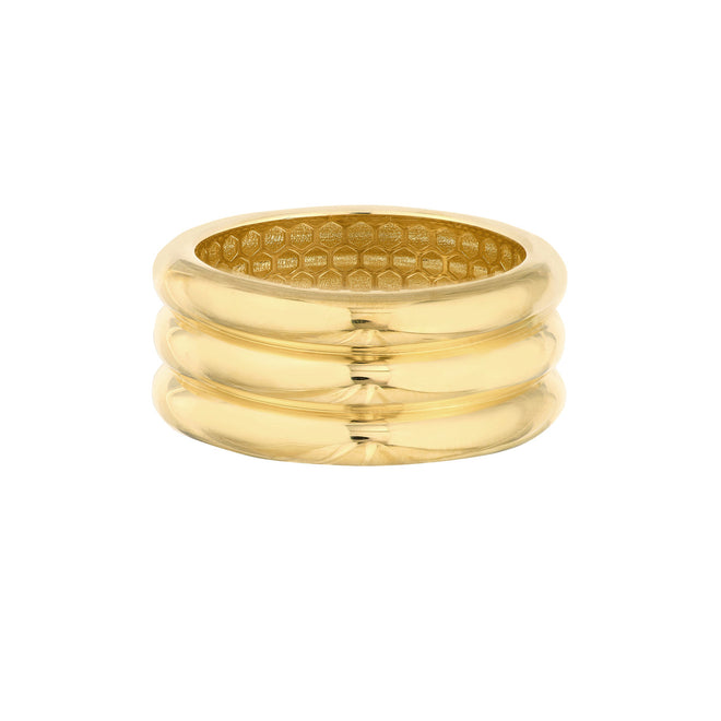 14K Yellow Gold Triple Ridge Band Ring - Queen May