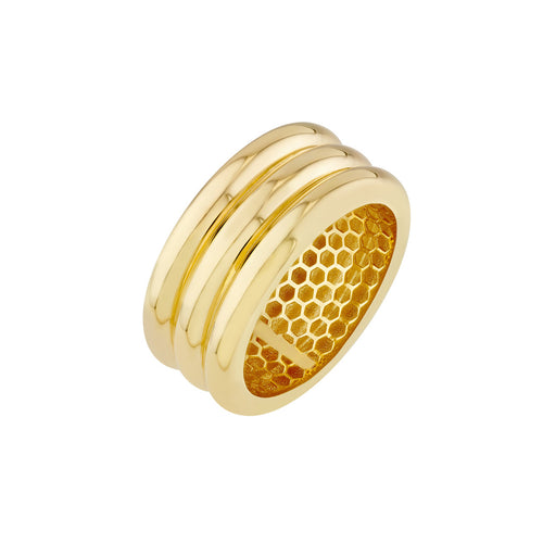 14K Yellow Gold Triple Ridge Band Ring - Queen May