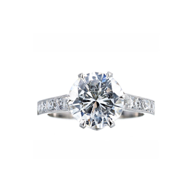 Platinum 3.03 Carat Round Brilliant Diamond Engagement Ring GIA Certified - Queen May