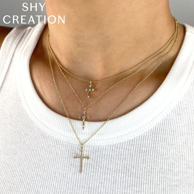 14K Yellow Gold 0.13 Carat Diamond Cross Pendant Necklace - Queen May