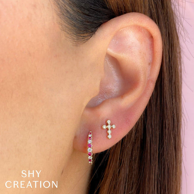 14K Gold Ruby Diamond Hoop Earrings - Queen May