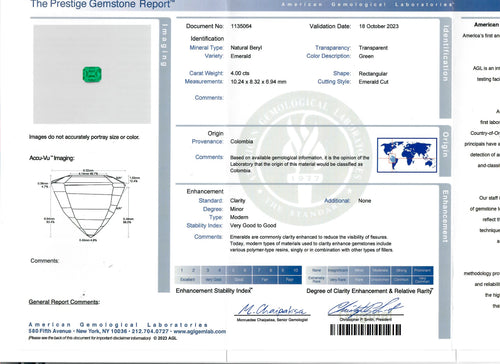 4 Carat Colombian Emerald Solitaire Ring AGL Certified - Queen May