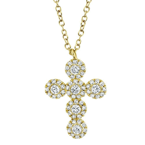 14K Gold Mini Diamond Halo Cross Pendant Necklace - Queen May