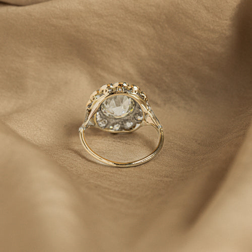 2.13 Carat Old European Diamond Cluster Ring in 18K Yellow Gold Platinum GIA Certified - Queen May