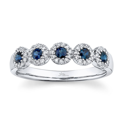 14K White Gold Blue Sapphire & Diamond Halo Band - Queen May