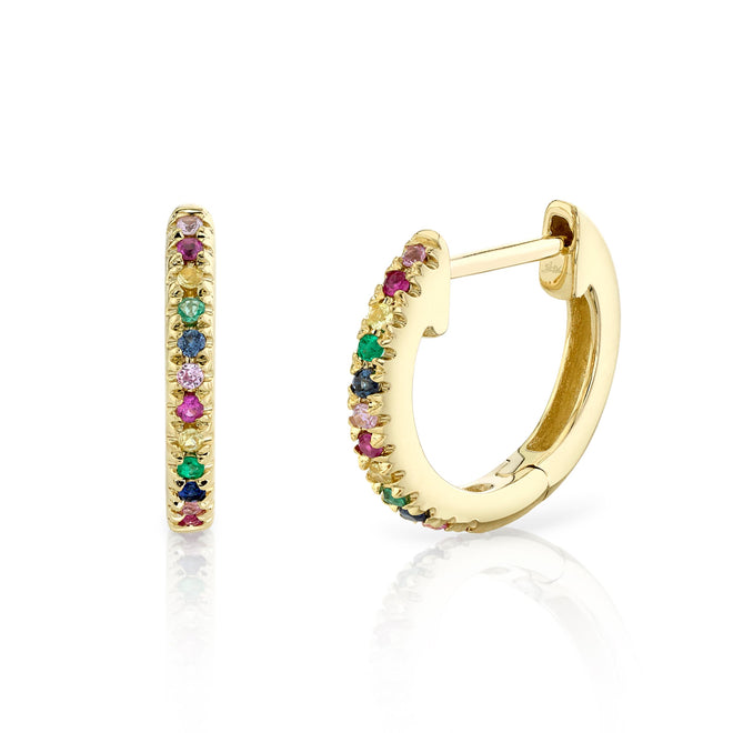 14K Yellow Gold Rainbow Mini Huggie Earrings - Queen May