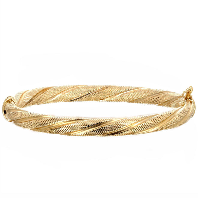 14K Yellow Gold Textured Cable Rope Tube Bangle - Queen May