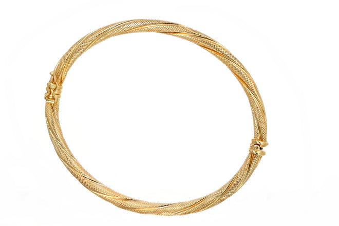 14K Yellow Gold Textured Cable Rope Tube Bangle - Queen May