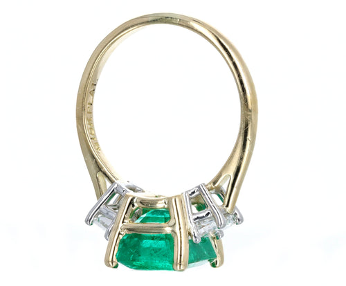 4.47 Carat Natural Colombian Emerald & Trapezoid Diamond Three Stone Ring AGL Certified - Queen May