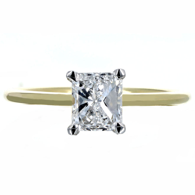 Handmade 18K Yellow Gold & Platinum 0.95 Carat Radiant Diamond Solitaire Engagement Ring - Queen May