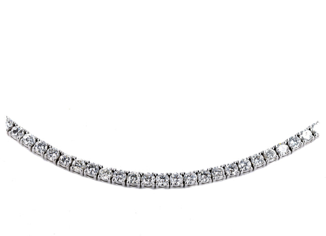 14K White Gold 12.57 Carat Total Weight Round Brilliant Diamond Tennis Necklace - Queen May
