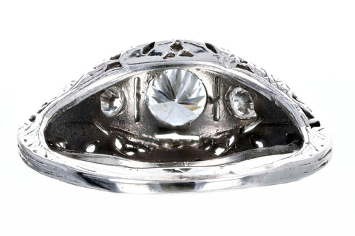 Art Deco 18K White Gold 0.45 Carat Round Brilliant Diamond Engagement Ring - Queen May