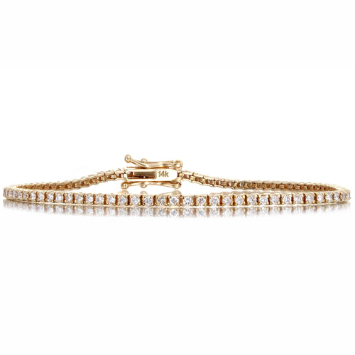 14K Yellow Gold 1.47 Carat Total Weight Round Brilliant Cut Diamond Tennis Bracelet - Queen May