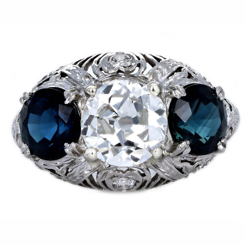 GIA Certified Large Oval Sapphire and Diamond Eternity Platinum