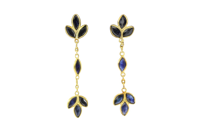 18K Yellow Gold Natural Sapphire Drop Earrings - Queen May