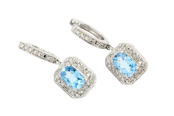 14K White Gold Blue Topaz & Diamond Earrings - Queen May