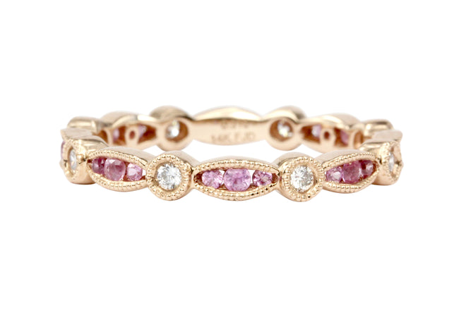 14K Rose Gold Pink Sapphire and Diamond Band - Queen May