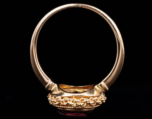 14K Yellow Gold 2.5 Carat Cabochon Amethyst Milgrain Chain Bezel Ring - Queen May